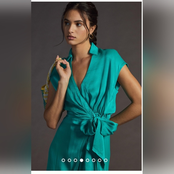 Stunning Anthropologie -Maeve Open-Back Wrap Midi Dress Green Size L. - Picture 2 of 5